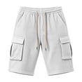 thumbnail image 5 of Men's Waffle Knit Cargo Shorts with Drawstring Elastic Waist and Multiple Pockets, Solid Color Casual Summer Bottoms, Loose Fit Workwear Pants for Outdoor Activities, 5 of 5
