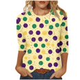 thumbnail image 2 of UPPADA 3/4 Femmes T-Shirts à Manches Mardi Gras Yall T-Shirts à Imprimé Floral Col Rond Blouse à devant Plissé Hauts d'Été Décontractés Chandail à Enfiler Haut Mode Fête Défilé Hauts T-Shirts à Manches 3/4 pour Femmes Économie, 2 of 5