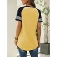 thumbnail image 3 of TEMOFON Summer Short Sleeve Tops for Women Color Block Casual Tunic Crew Neck Striped T Shirts Yellow Women Tops Size L, 3 of 7