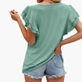 thumbnail image 4 of Tittly T Shirts for Women Basic Tees Women's Summer Top V Neck Ruffle Short Sleeve Casual Loose Tee T Shirts Tshirts Shirts Womens Tops Green XL, 4 of 6