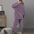 thumbnail image 2 of Defitshape Women's Fuzzy Fleece Pajama Set 2 Piece Fluffy Pjs Long Sleeve Shirt Pants Set Ladies Cute Winter Fall Warm Thermal Loose Baggy Plush Lounge Set Loungewear Purple Small, 2 of 4
