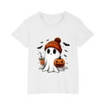 thumbnail image 2 of Odeerbi Toddler Boys Girls Halloween T-shirt Toddler Kids Halloween Ghost Print Shirt Fashion Cute Round Neck Short Sleeve Cotton Top Toddler Clothes White, 2 of 5