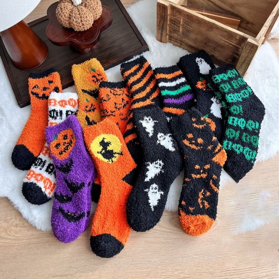 Evdexr Halloween Fuzzy Socks for Women Soft Cozy Slipper Fluffy Warm Fleece Socks Winter 2026 Sleeping Lounge Causal Sock