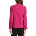 thumbnail image 3 of Blusa de manga larga con cuello de pie y botones de Allegra K para mujer, con volantes, color rosa intenso, talla L, 3 of 6