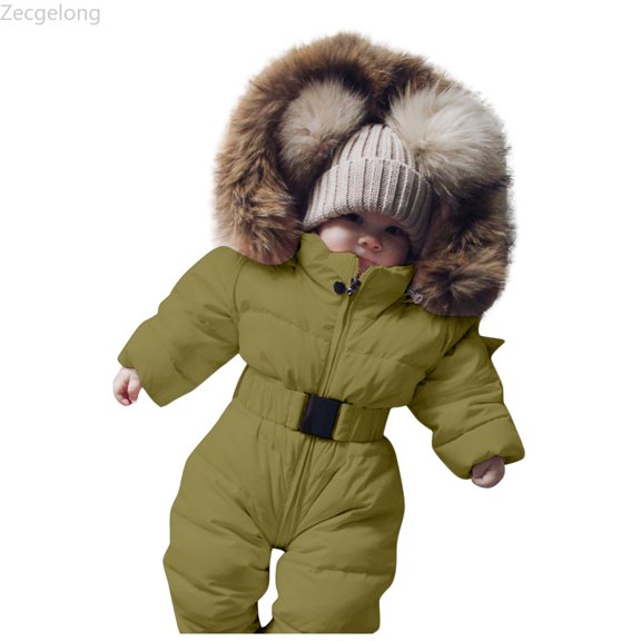 Zecgelong Infant Baby Girls Boys Romper Suit Warm Hooded Snowsuit Jumpsuit Down Coat Romper Padded Outwear Wear