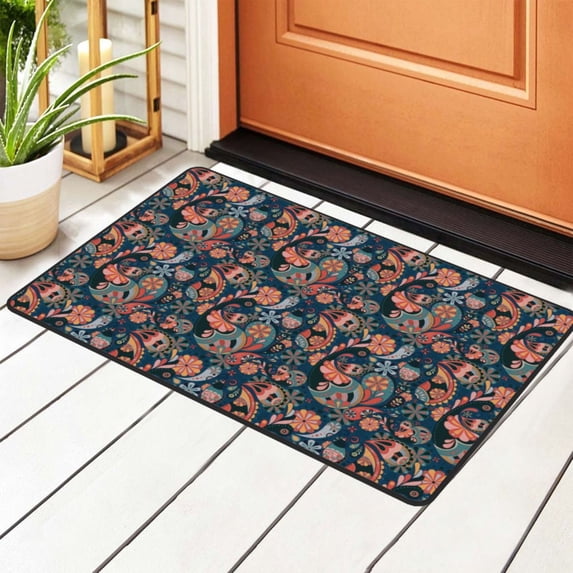 Paisley Flower Zentangle Rugs Doormat, Non-Slip Machine Washable Carpets Floor Door Mat , 36" x 24"