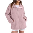 thumbnail image 3 of jtjvou Womens Oversized Solid Color Fleece Jacket Zip Up Teddy Coat Winter Warm Stand Collar Fuzzy Outerwear Pink XXL, 3 of 8