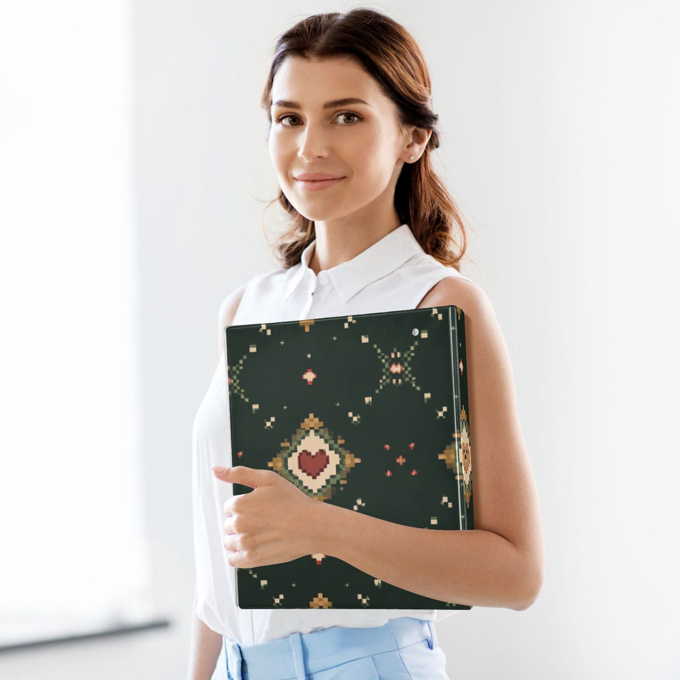 Lattice Hearts 3 Ring Binders 1.5 inch Hardcover File Folders with Interior Pockets A4 Size Organizer for School Office Hospital