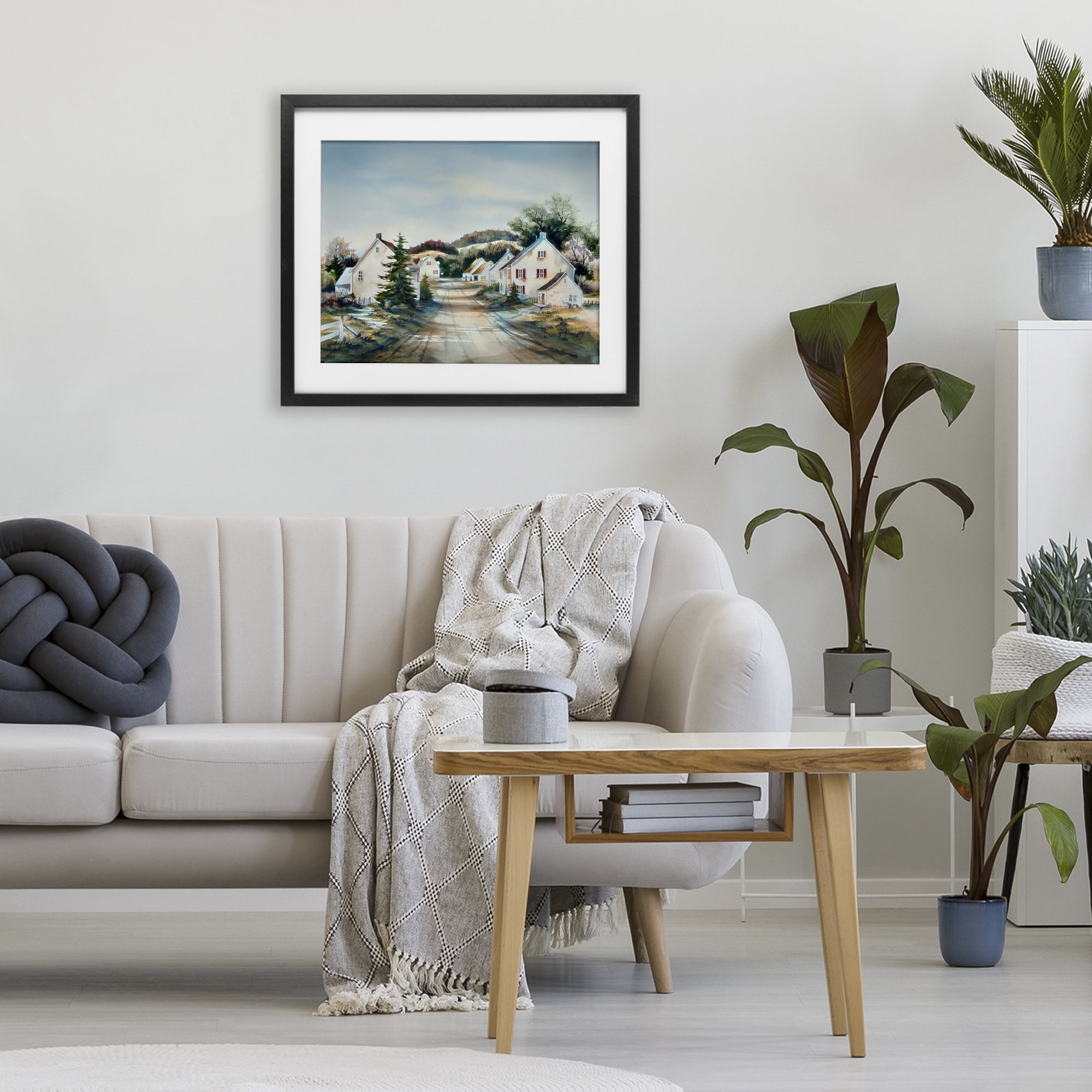 Stupell Industries Tranquil Village Road & Houses Black Framed Print Under Glass, design by Owen Wexler
