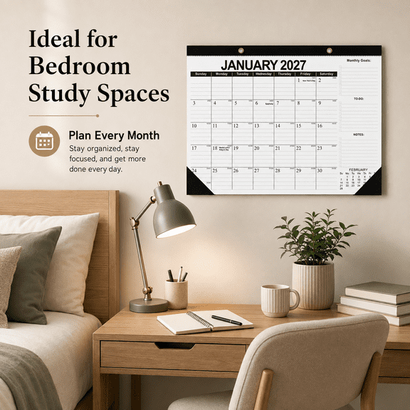 2027-2028 Desk Wall Calendar (Jan 2027 to Jun 2028), Classic Black Border Large Monthly Planner with Goals to Do Notes, 18 Month Schedule Organizer for Home Office School, Colorful