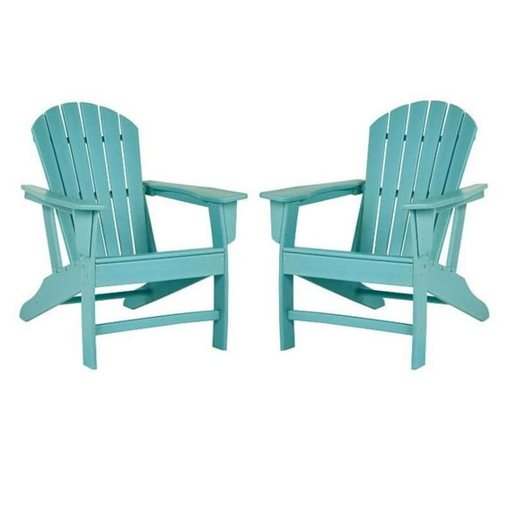 Home Square 2 Piece Virgin Polyethylene Adirondack Chair Set in Turquoise