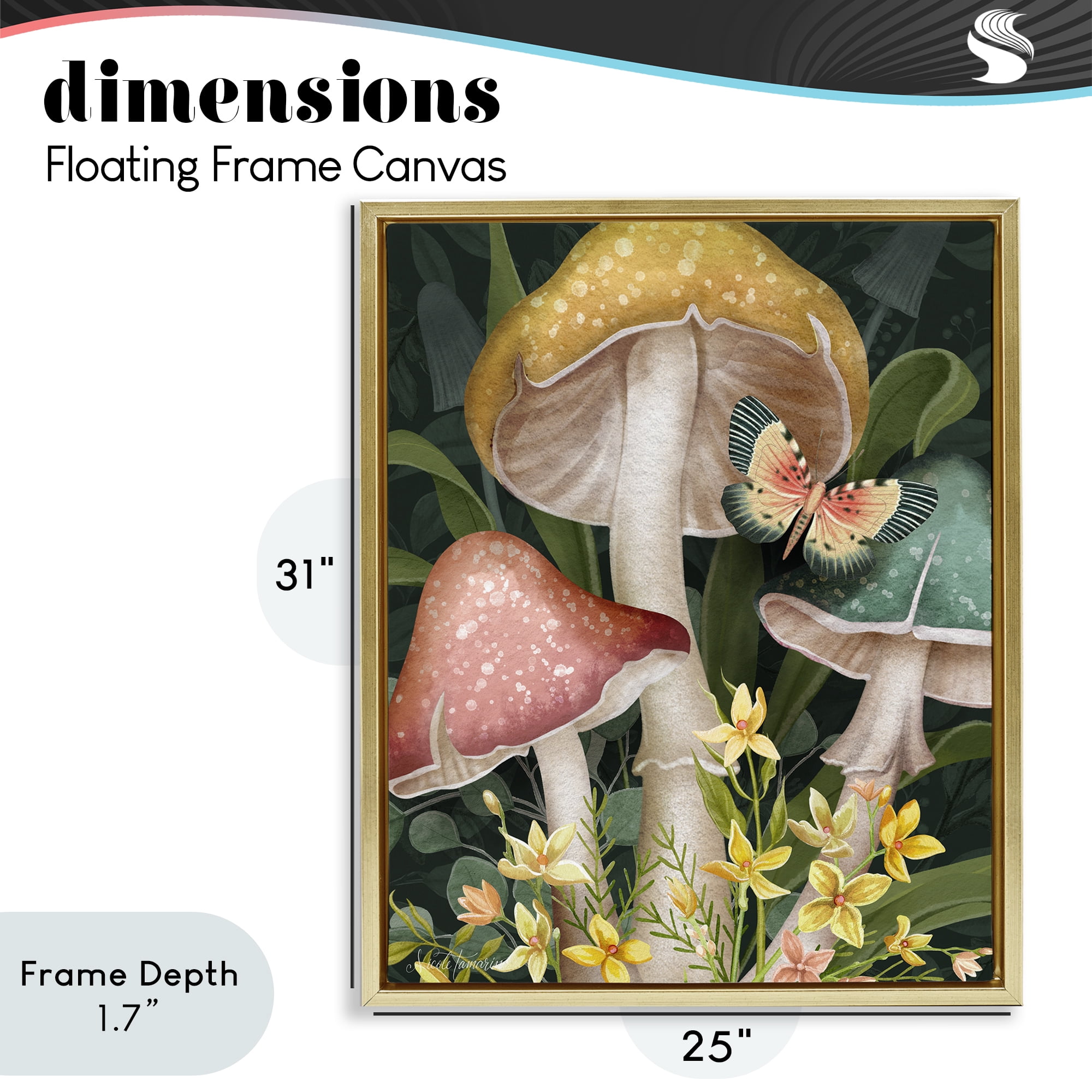 Stupell Industries Midnight Garden Mushrooms Gold Framed Floater Canvas Wall Art, design by Nicole Tamarin