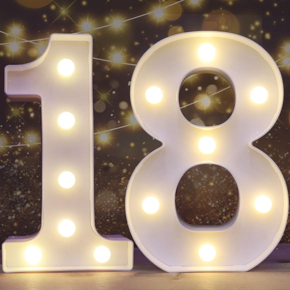 Lámpara Pooqla con número iluminado LED para 18.º cumpleaños