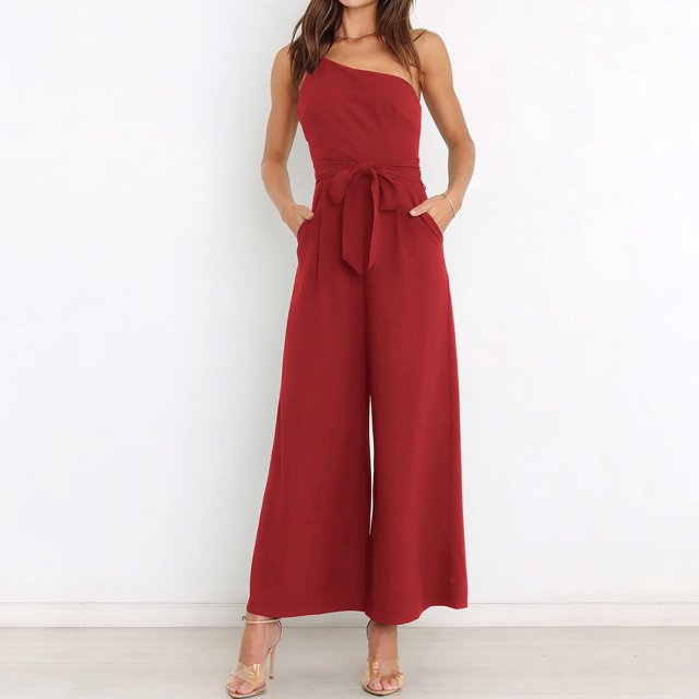 Traje de trabajo de oficina asimétrico con lazo sin espalda de color sólido para mujer FLhrweasw Nuevo