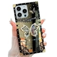thumbnail image 1 of Funda compatible con iPhone de 16 a 6,1 pulgadas con purpurina de lujo, diseño de mariposa, plegable, con soporte, suave, con efecto espejo de policarbonato, antideslizante, para mujeres y niñas, 1 of 8