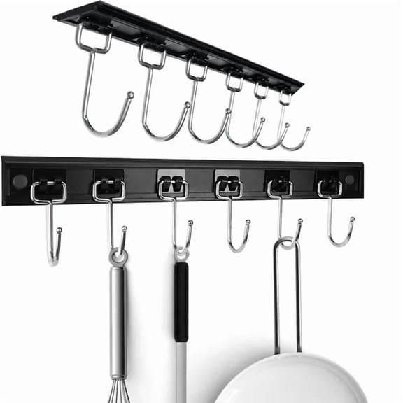 Wall Mount Kitchen Utensil Hanging Rack Set with Multiple Hooks, Multi Purpose Cooking Tool Storage Organizer for Counter Side Wall