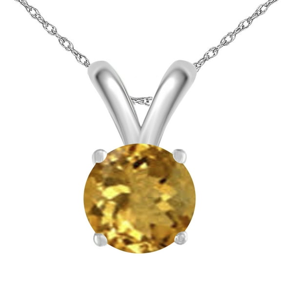 Mauli Jewels Engagement Necklace for Women 0.80 Carat Round Citrine Pendant 4-prong 14k White Gold|Silver Chain
