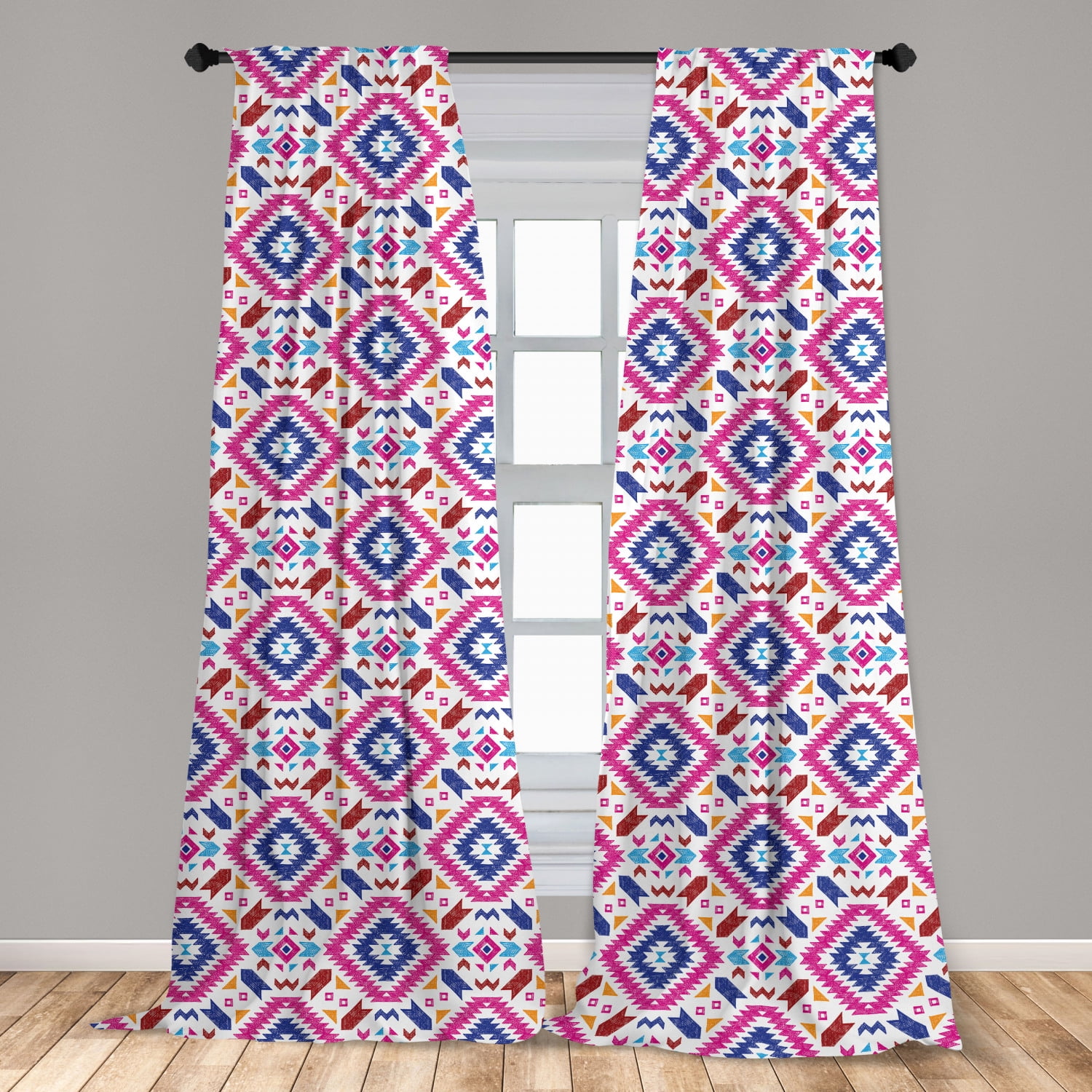 Tribal Curtains 2 Panels Set, Hand Drawn Style Seamless Pattern with