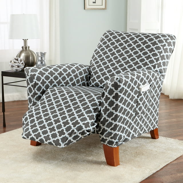 Great Bay Home Stretch Printed Washable Recliner Slipcover (Recliner, Charcoal)