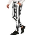 thumbnail image 4 of INSPIRE CHIC Men's Striped Pants Skinny Fit Color Block Dress Trousers 30 Black White, 4 of 7