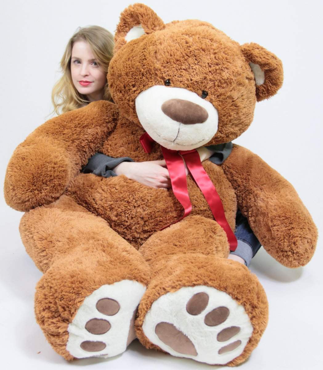 5 foot very big smiling teddy bear 60 inch soft brown giant stuffed animal  with bigfoot paws