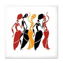Designart 'Beautiful Red Black and Yellow Dancers Afro American Silhouettes' Modern Framed Art Print