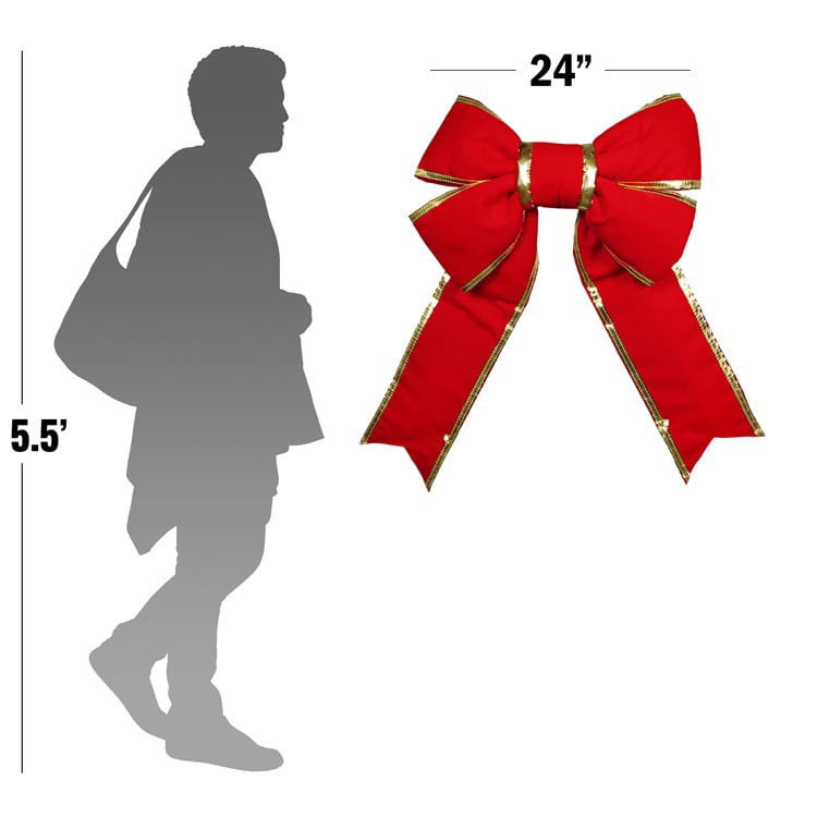 Christmas Designers 24in Red with Gold Trim Christmas Bow Canvas UV Protected Indoor Outdoor