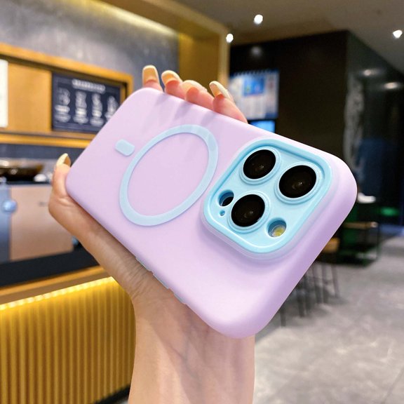 Magnetic Case Made for iPhone 12 [Built-in Camera Lens Protector] [Compatible with MagSafe] Soft TPU Anti-Scratch Shockproof Protective Slim Color Clash Case for Women Men,Purple