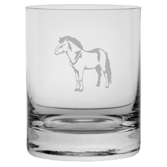 Shetland Pony Body Horse Themed Etched 10.25oz Crystal Rocks Whisky Glass
