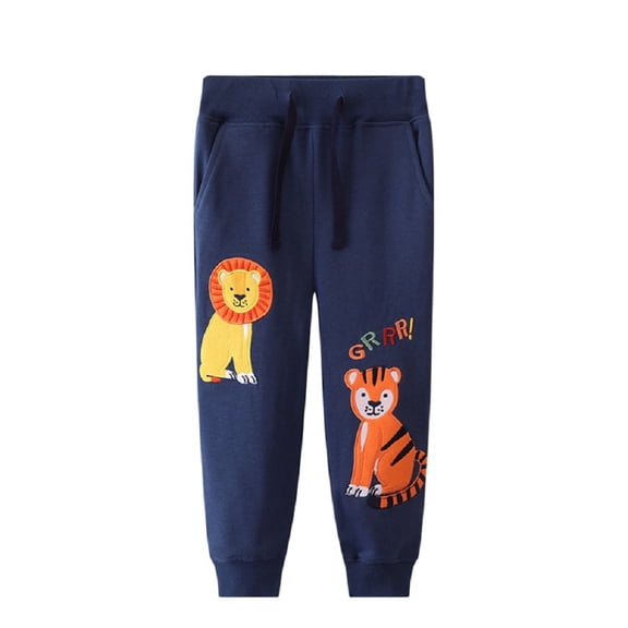Godderr Toddler Baby Boys Sweatpants Jogger Pant Kids Blue Lion Tiger Print Anti-Mosquito Cotton Sport Jogger Pants with Pocket for 2-7 Years Old