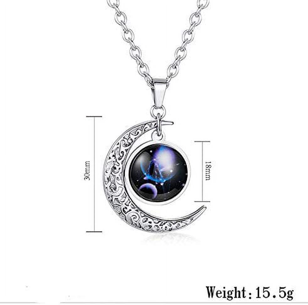 JUSTUP Wekity Stainless Steel Crescent Moon 12 Constellation Zodiac Sign Luminous Pendant Necklace Glow in The Dark,Cancer - image 3 of 4