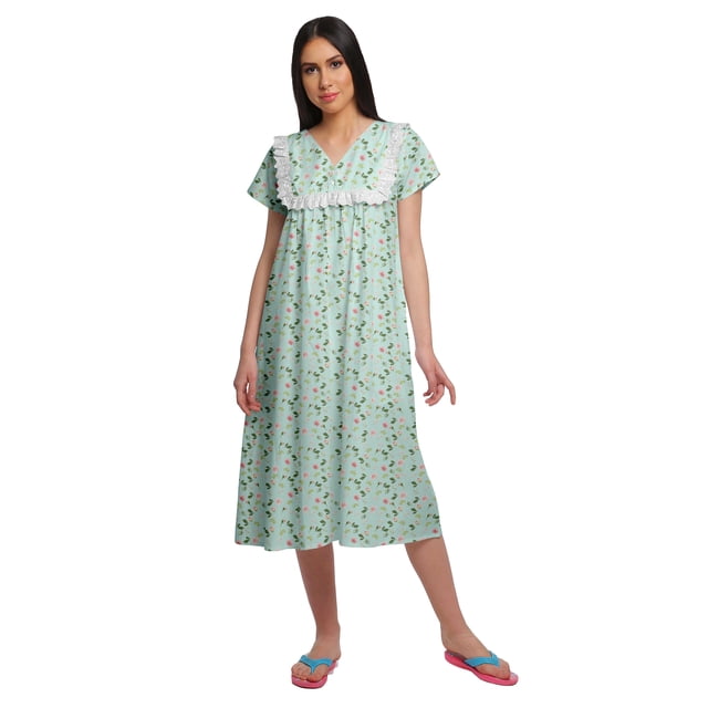 Moomaya Chemise de Nuit d'Allaitement à Col en V pour Femmes, Imprimée, à Manches Courtes