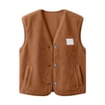 thumbnail image 4 of Vixolx Womens Cropped Sherpa Vest V Neck Button Down Sleeveless Fuzzy Fleece Jacket with Side Pockets Casual Loose Warm Fall Outerwear, 4 of 8