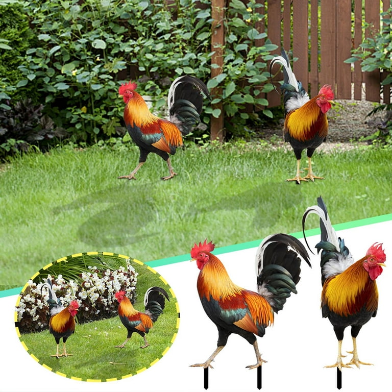 2 Rooster Decor (2D), Acrylic Yard Chicken Decorations, Outdoor Garden  Statues, Chicken Ornaments Yard Art for Backyard, Lawn, Pathway, Garden,  Lawn