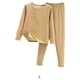 thumbnail image 3 of Minnieouse Conjunto de ropa interior térmica para mujer Clima frío Cómodo Terciopelo Calzoncillos largos Traje Color sólido Manga completa Ropa interior Café claro L, 3 of 6