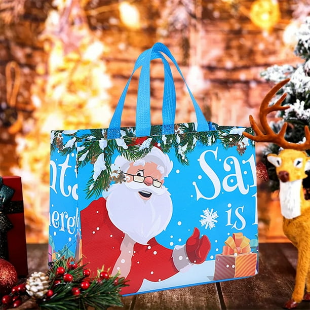Bolsa de regalo navideña | Bolsa reutilizable de tela no tejida para compras navideñas | Capacidad grande: 35 x 25 x 17 cm | Colores festivos: azul, rojo, morado y verde