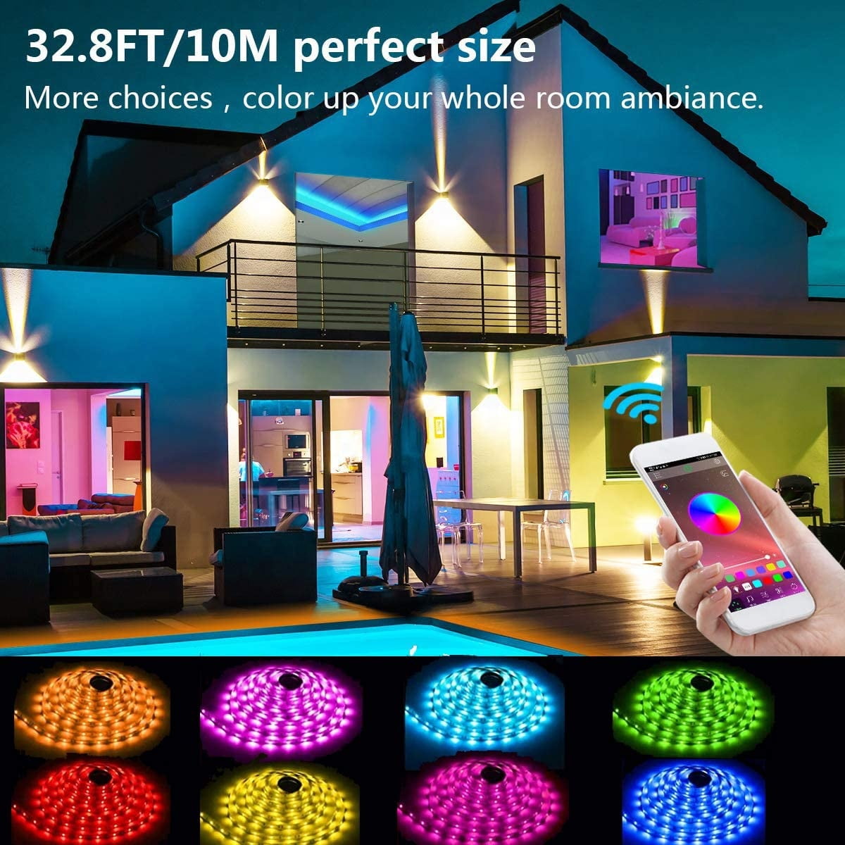 Yi Lighting 32.8ft Smart RGB Strip Lights, Music-Synced Color Changing with Remote, App Control