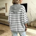 thumbnail image 4 of Women's Striped Hoodie Sweater Elbow Sleeve Henley Oversized Knit Pullover Tops Loose Slouchy Half Button Poncho for Fall Outfits, Gray, L, 4 of 8