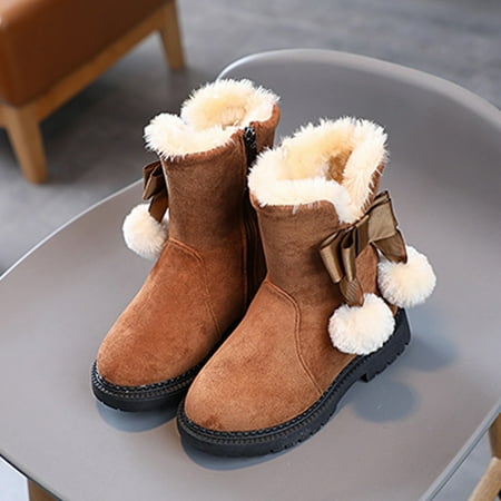 

B91xZ Toddler Boys Girls Boots Girls Snow Boots Thick Bottom Non Slip Warm and Comfortable Solid Color Zipper (Black 2.5 Big Kids)