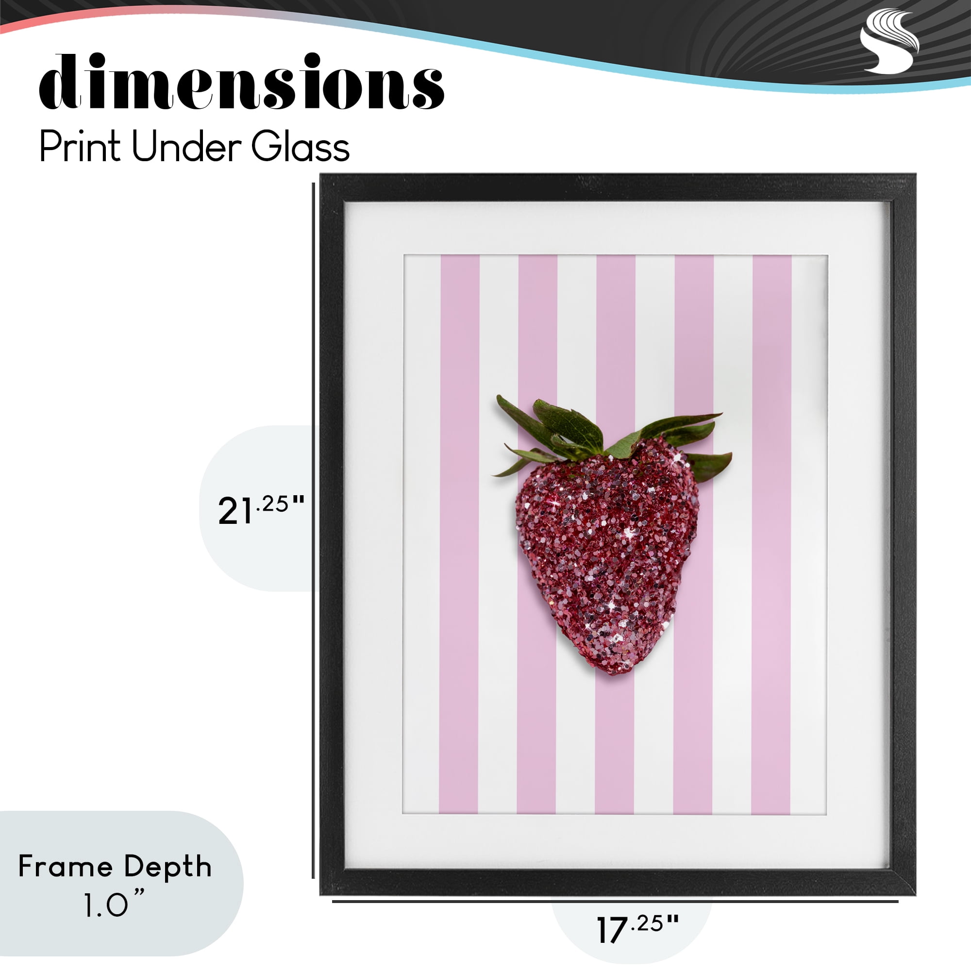 Stupell Industries Glimmer Strawberry on Green Stripes Black Framed Print Under Glass, design by LISH Creative