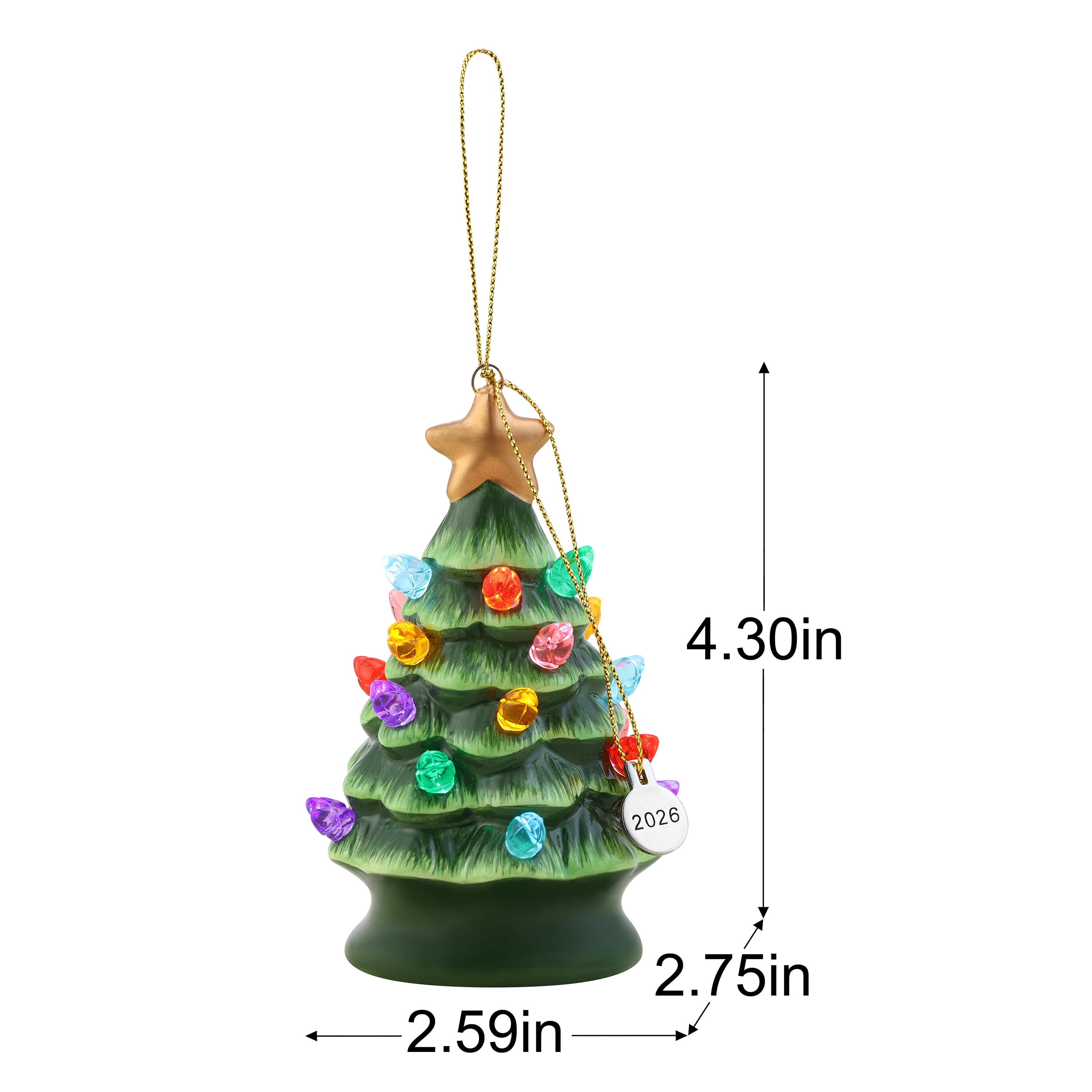 Mr. Christmas 4" Nostalgic Ceramic Lit Tree Ornament Decoration, Green