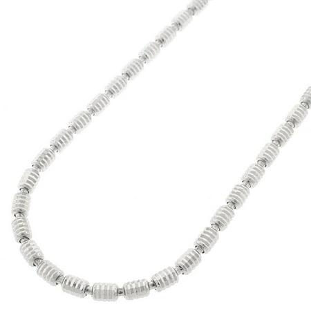 Accent Barrel Link Necklace - Sterling Silver Italian 3mm Oval Bead Diamond-Cut Barrel Link Solid 925 Rhodium Necklace Chain 20
