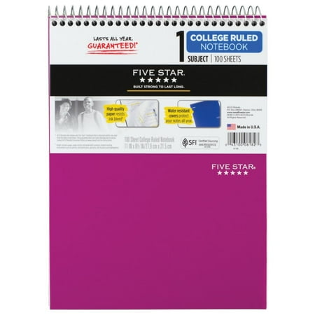 Five Star Wirebound College Ruled Note Pad - 1 Subject, Purple