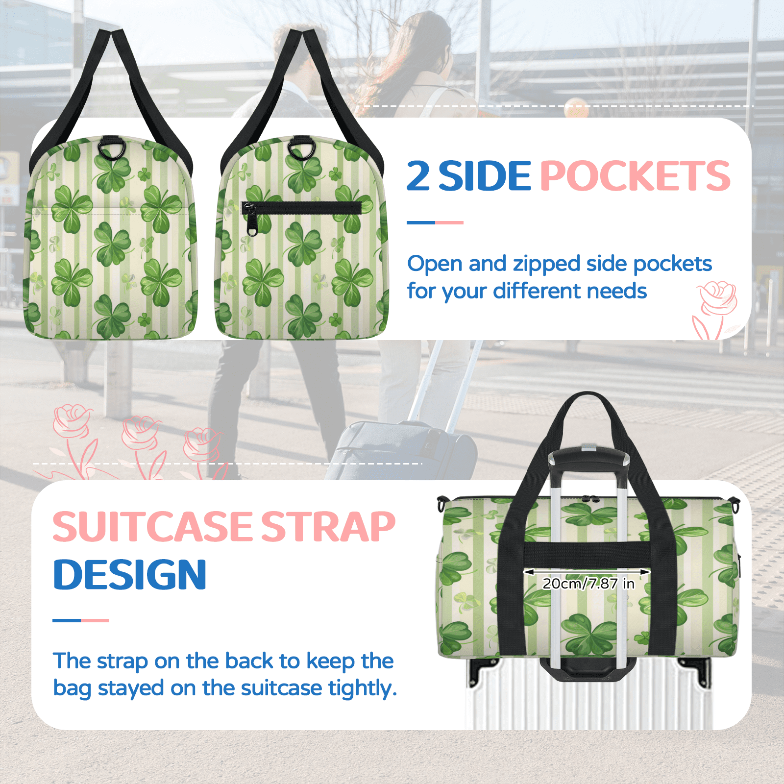 Herdesigns St. Patrick's Day Gym Bag for Women, Duffle Bag for Travel Sport, Lightweight Waterproof Carry on Weekender Overnight Dance Yoga Workout Bags