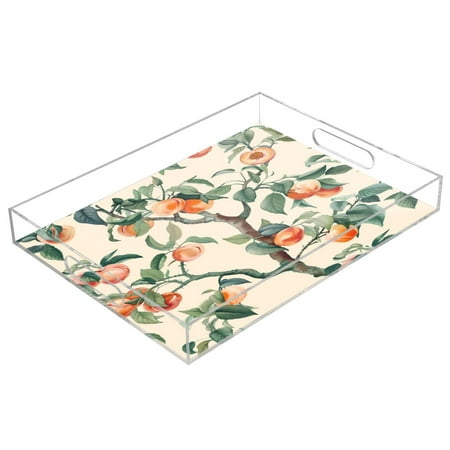 Acrylic Tray 15.7*11.8*1.9 Inch Transparent Tray Food Tray Tea Cup Tray Serving Trays Cosmetics Storage Kitchen Table Bathroom Sundry Storage Peach Tree