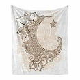 thumbnail image 1 of Half Moon Soft Flannel Fleece Blanket, Mystic Intricate Oriental Paisley Floral Crescent Star Arrangement, Cozy Plush for Indoor and Outdoor Use, 50" x 60", Pale Peach and Chocolate, by Ambesonne, 1 of 5