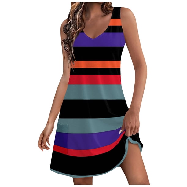 MKLEKYY Trajes De Baño Dama Womens Summer Dresses 2024 Loose V Neck Sleeveless Swimsuit Coverup With Pockets