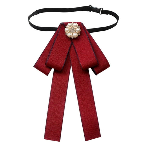 Pajarita de Señora Pre-atada con Banda Ajustable Pajarita Sólida Como Accesorio de Moda para Camisas Y Blusas Adecuada para Uso Profesional Y Festivo Rojo con borde azul