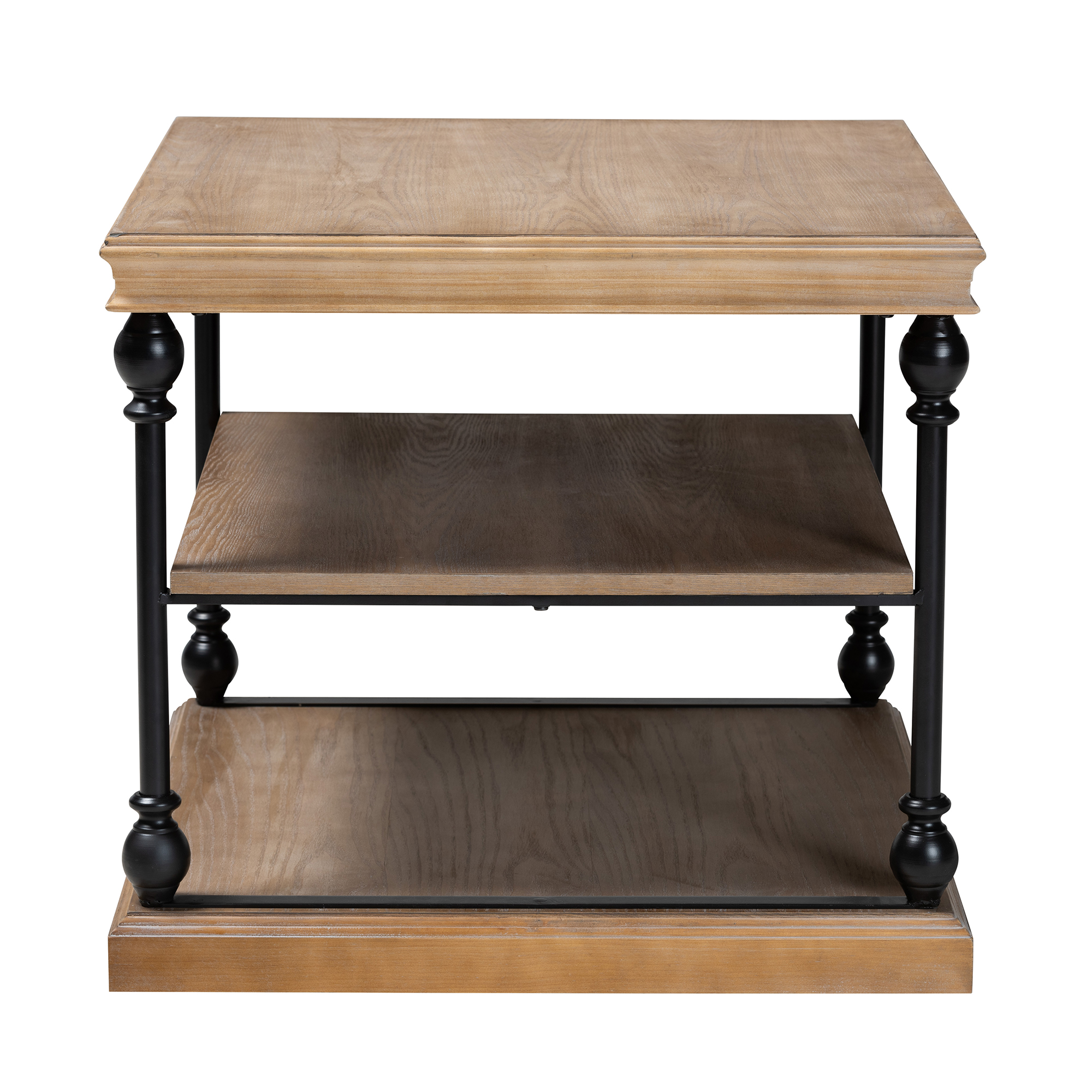 Baxton Studio Sebastian Traditional Industrial Greywashed Wood and Black Metal 3-Tier End Table