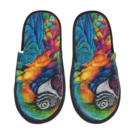 

Tideii Vibrant Rainbow Parrot Fantasy for Home Indoor Cotton Slippers Autumn and Winter EVA Plush Slippers Household Supplies Unisex-Medium